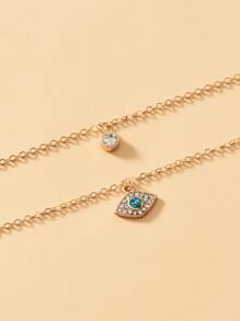 Rhinestone Eye Charm Layered Necklace - Baby Blue - View 3