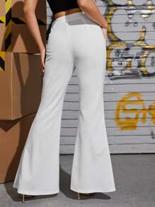 SHEIN Privé Quần Nút màu trơn Thanh lịch - trắng - Xem 2