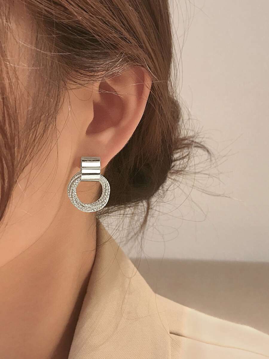 Pendientes de gota redondos - Plateado - Ver 1