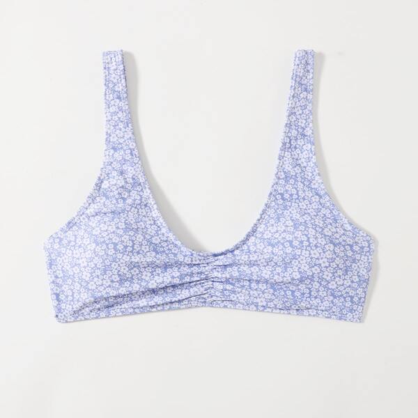 

Ditsy Floral Ruched Bikini Top, Blue