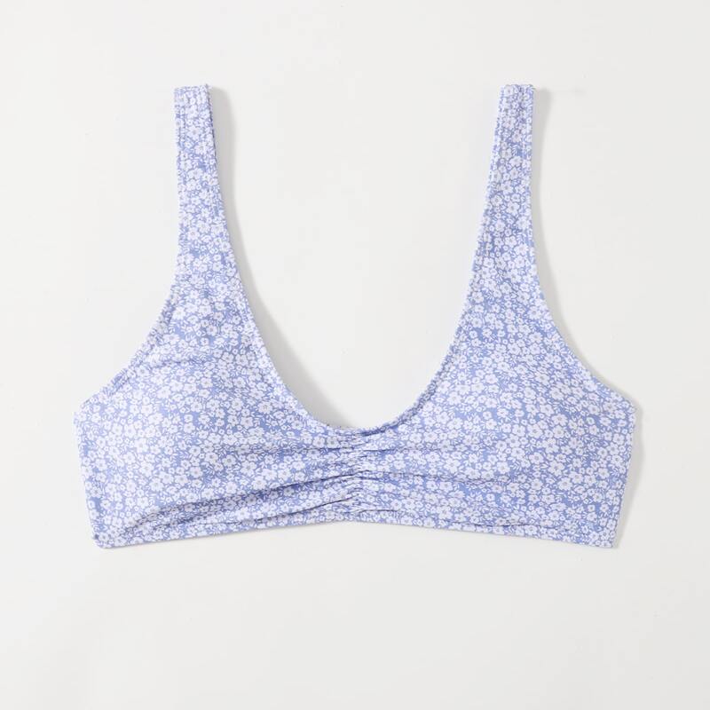 Ditsy Floral Ruched Bikini Top, Blue