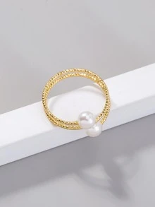 Faux Pearl Decor Ring - Yellow Gold - View 2
