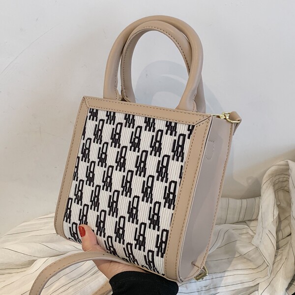 

Graphic Print Satchel Bag, Camel