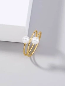 Faux Pearl Decor Ring - Yellow Gold - View 4