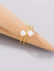 Faux Pearl Decor Ring - Yellow Gold - View 5