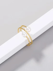 Faux Pearl Decor Ring - Yellow Gold - View 6