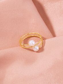Faux Pearl Decor Ring - Yellow Gold - View 7