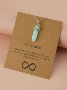 幾何石頭吊墜項鍊 - 淺藍色 - 查看 2