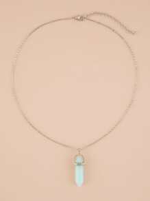 幾何石頭吊墜項鍊 - 淺藍色 - 查看 3