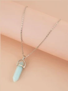 幾何石頭吊墜項鍊 - 淺藍色 - 查看 4