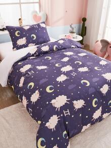 Kids Sheep Print Duvet Cover Set Without Filler - Blue - View 5