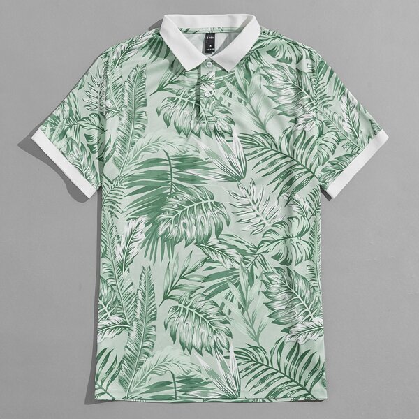 

Men Tropical Print Ringer Polo Shirt, Multicolor