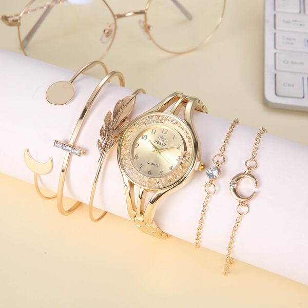 

1pc Round Pointer Quartz Watch & 5pcs Bracelet