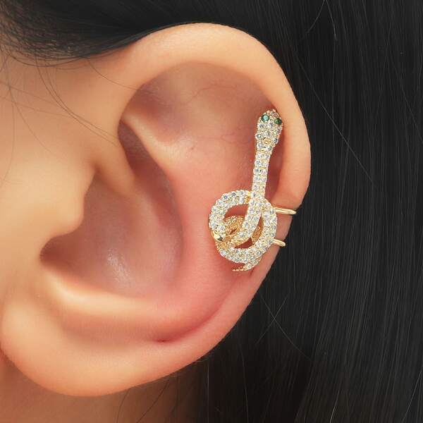

1pc Rhinestone Snake Earring, Gold