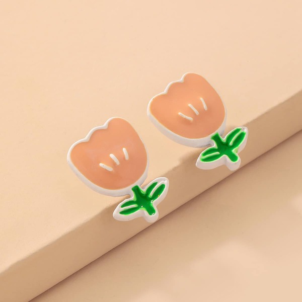 

Flower Design Stud Earrings, Orange