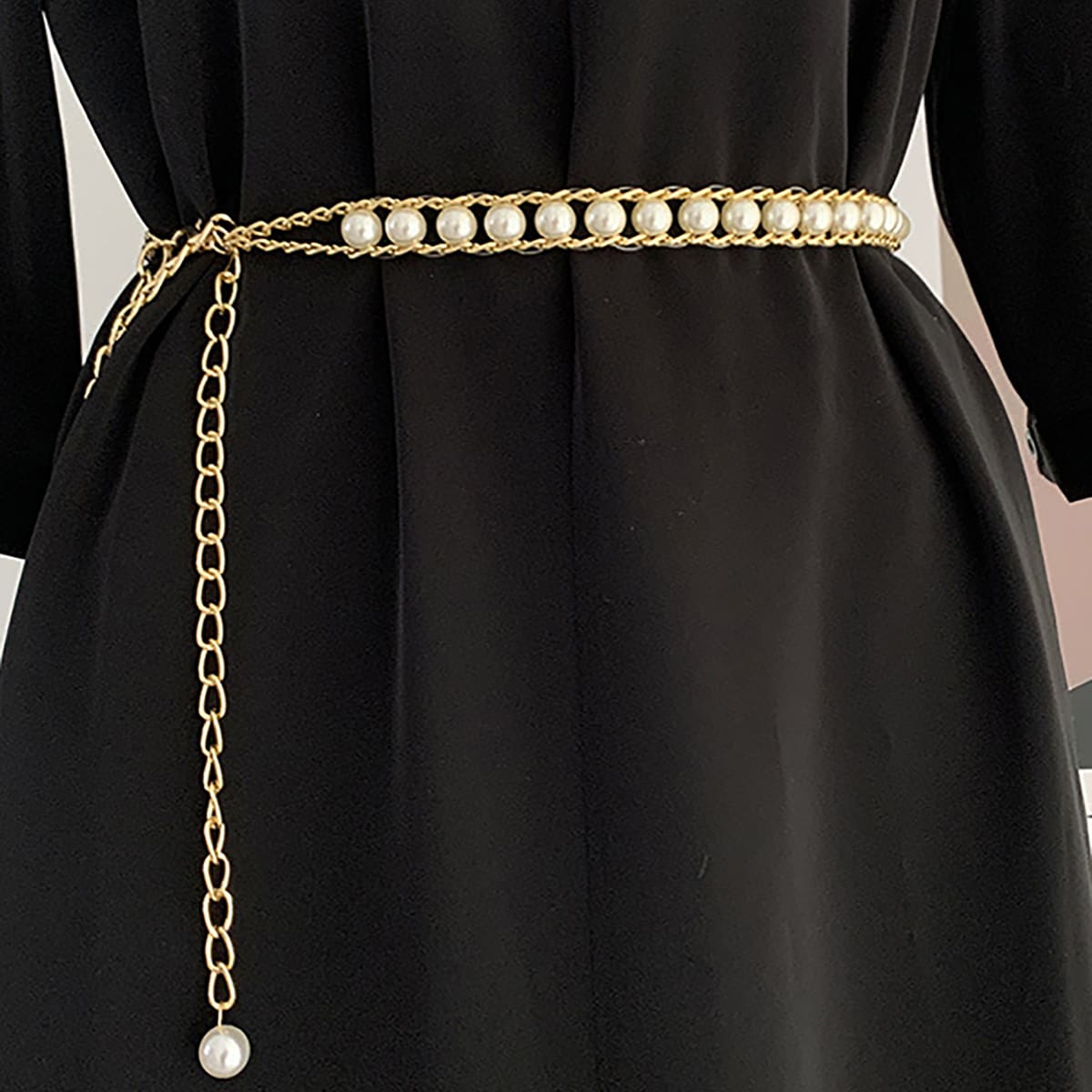 

Faux Pearl Chain Belt, Gold