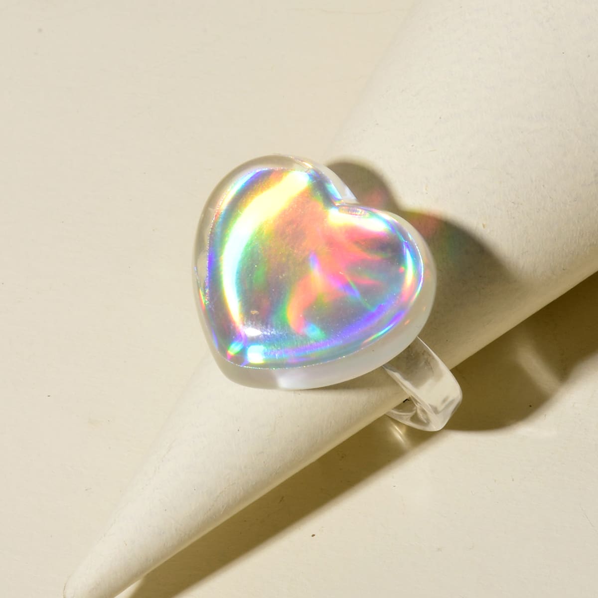 

1pc Holographic Heart Ring, White