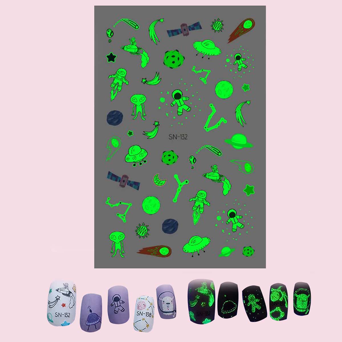 1sheet Luminous Galaxy Nail Art Sticker, Multicolor