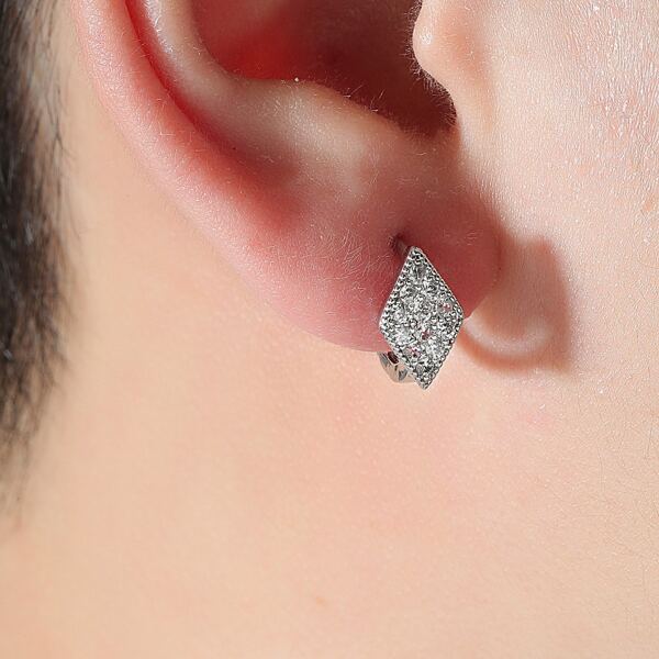 

Men Zircon Geo Decor Earrings, Silver