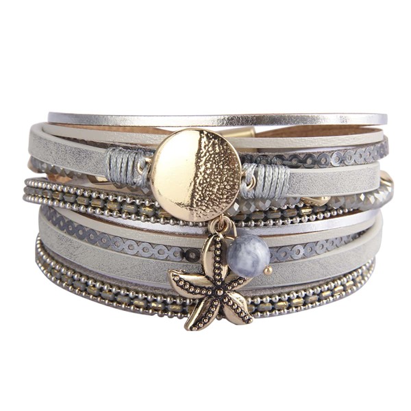 

Round Decor Layered Bracelet, Grey