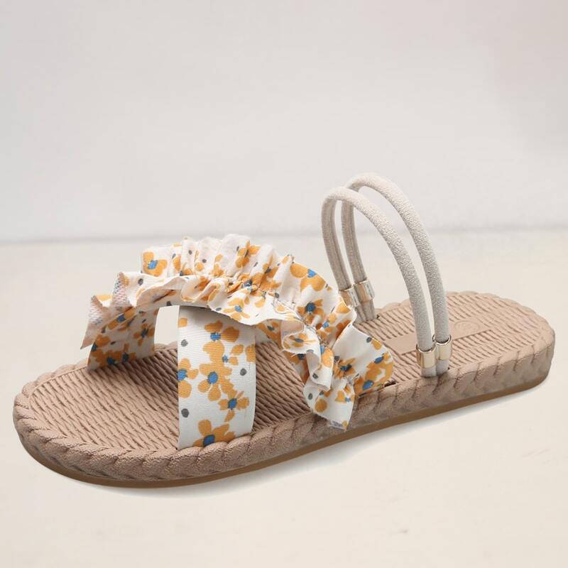 

Floral Ruffle Strap Flat Sandals, Yellow