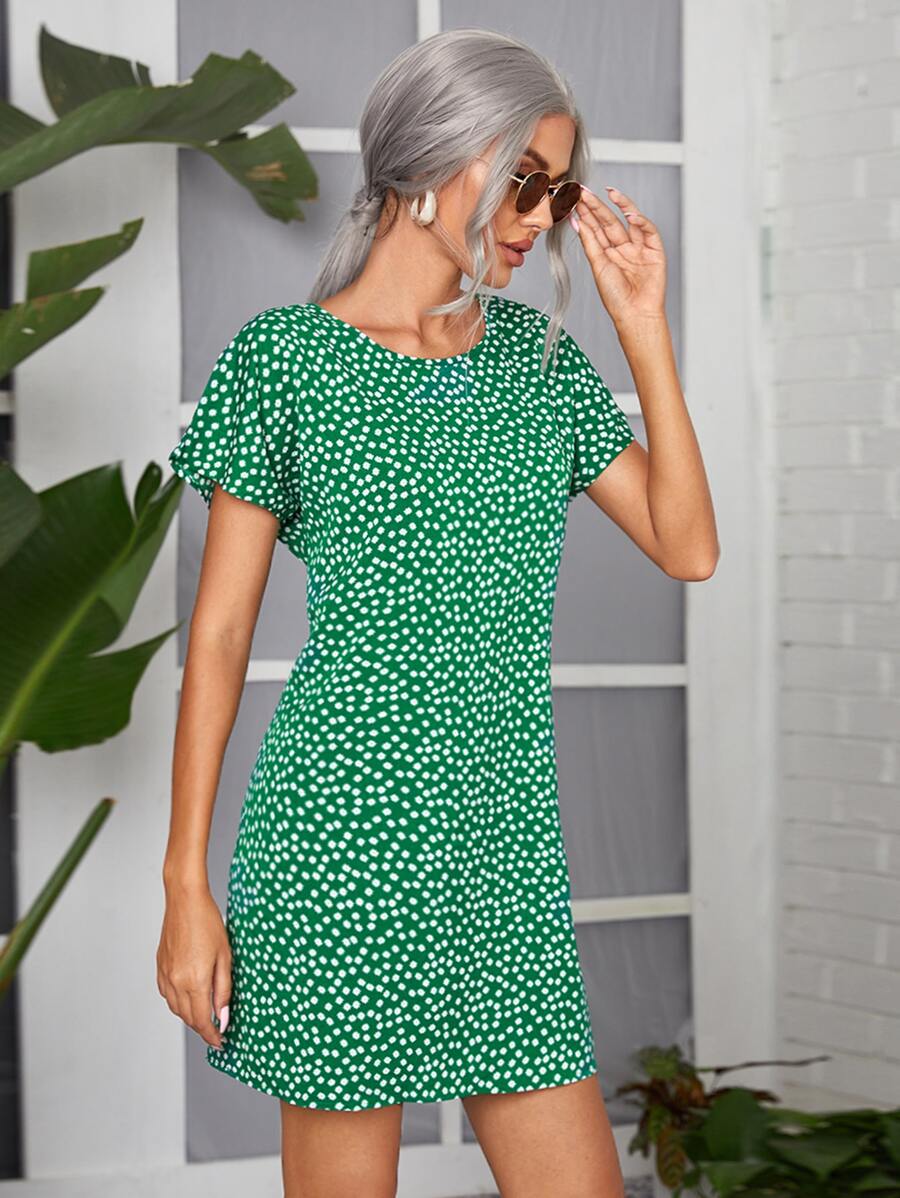 SHEIN LUNE 蝙蝠袖小碎花洋裝