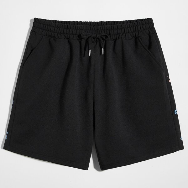 

Men Letter Graphic Drawstring Waist Track Shorts, Black