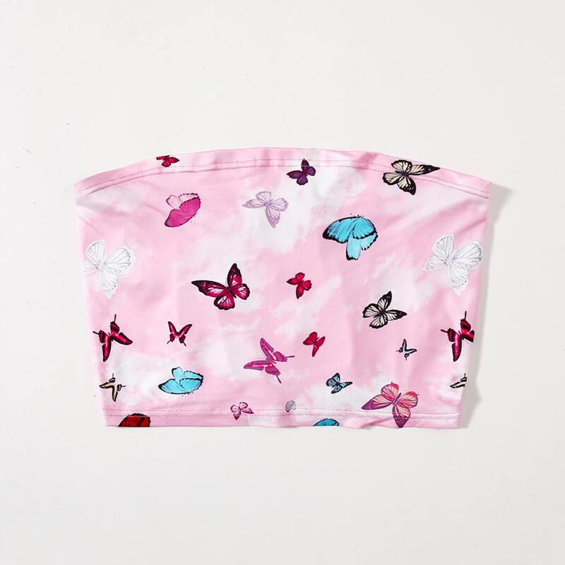 

Butterfly Print Tie Dye Crop Tube Top, Multicolor
