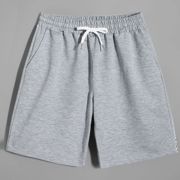 

Men Side Checkered Print Drawstring Waist Track Shorts, Light grey