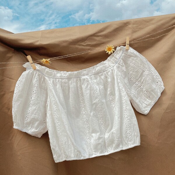 

Plus Eyelet Embroidered Crop Blouse, White