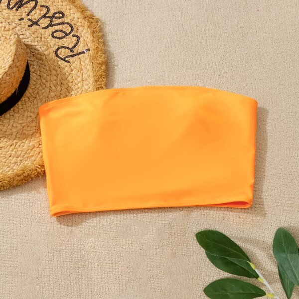 

Solid Bandeau Tankini Top, Orange