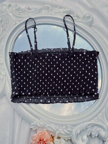 Plus Polka Dot Shirred Cami Top - Black - View 2