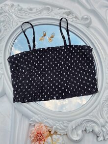 Plus Polka Dot Shirred Cami Top - Black - View 4