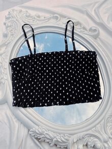 Plus Polka Dot Shirred Cami Top - Black - View 5