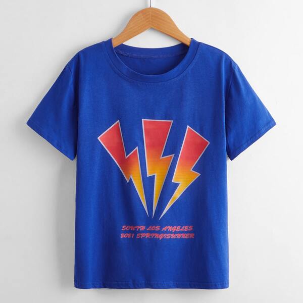 

Boys Letter & Lightning Print Tee, Blue