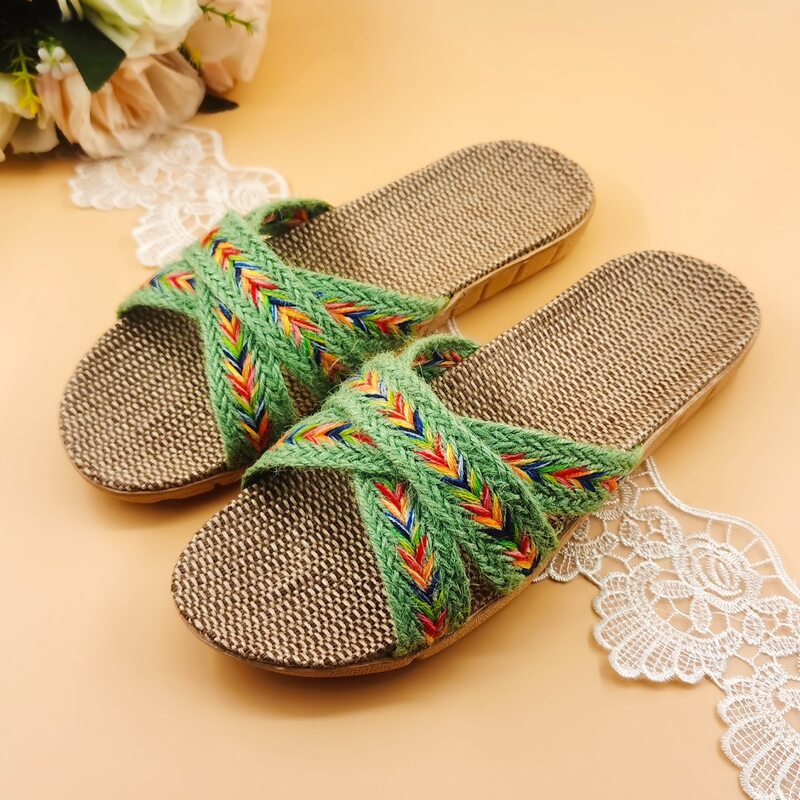 

Knit Strap Slides, Green