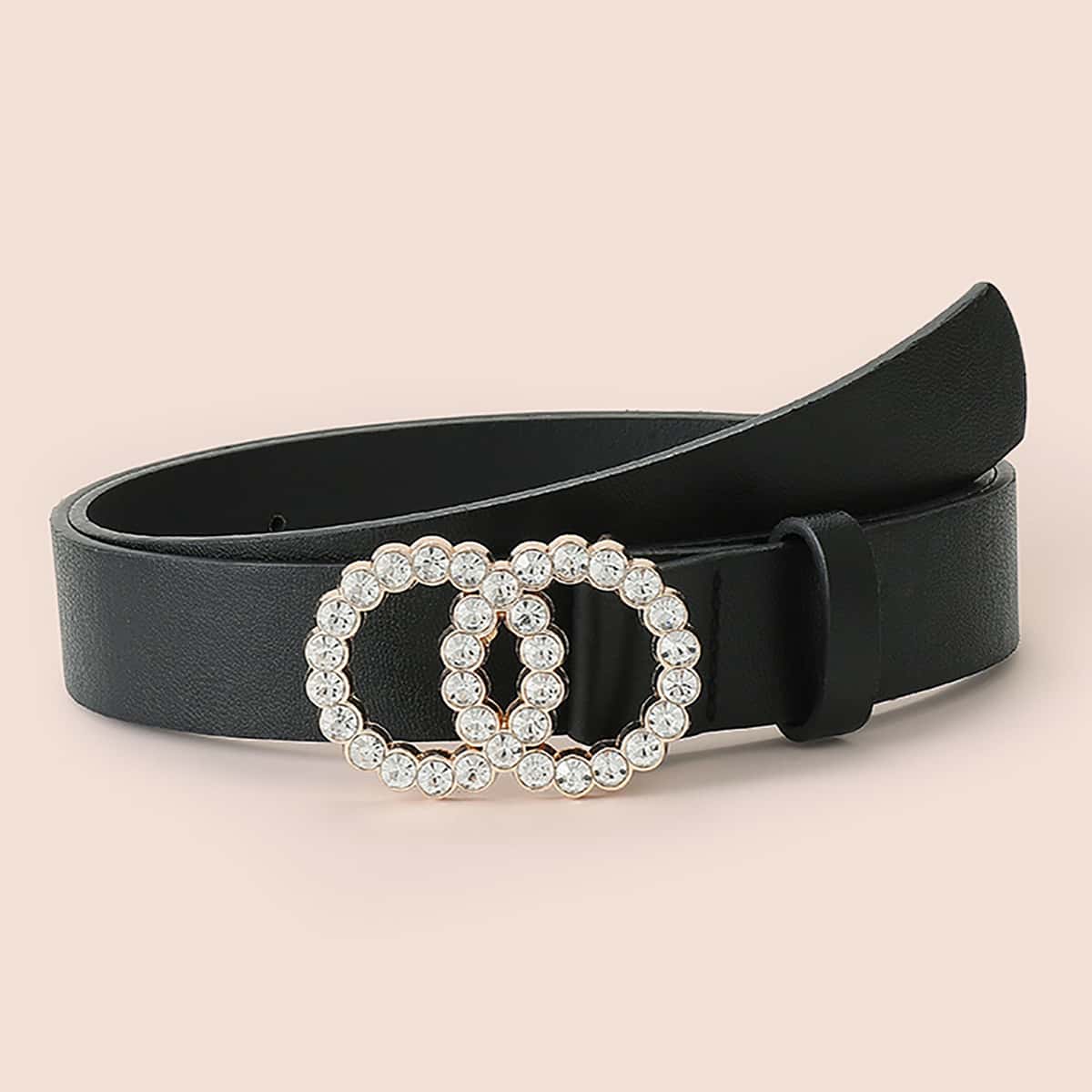 

Rhinestone Ring Buckle Belt, Black