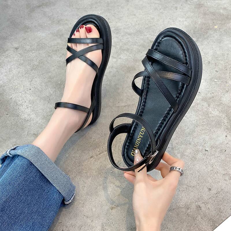

Criss Cross Ankle Strap Sandals, Black