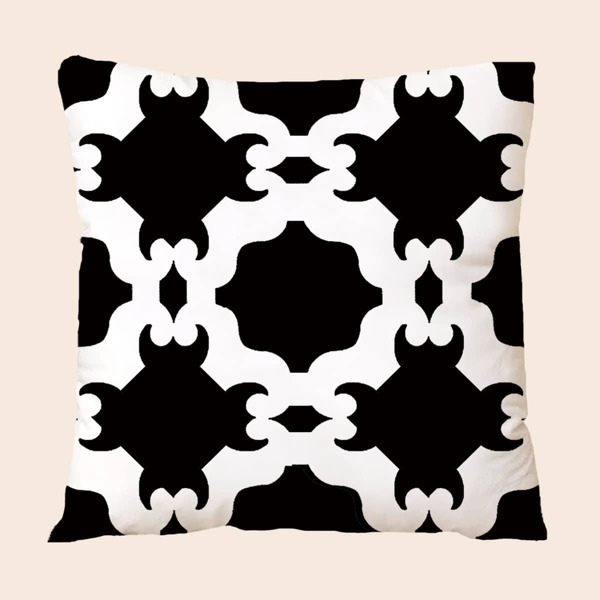 

Graphic Print Cushion Cover Without Filler, Black and white