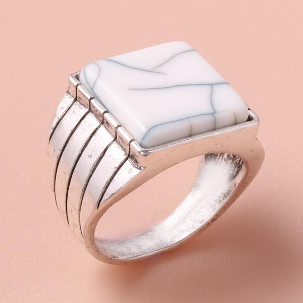 

Square Resin Decor Ring, Antique silver