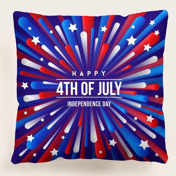 

Slogan Graphic Independence Day Cushion Cover Without Filler, Multicolor