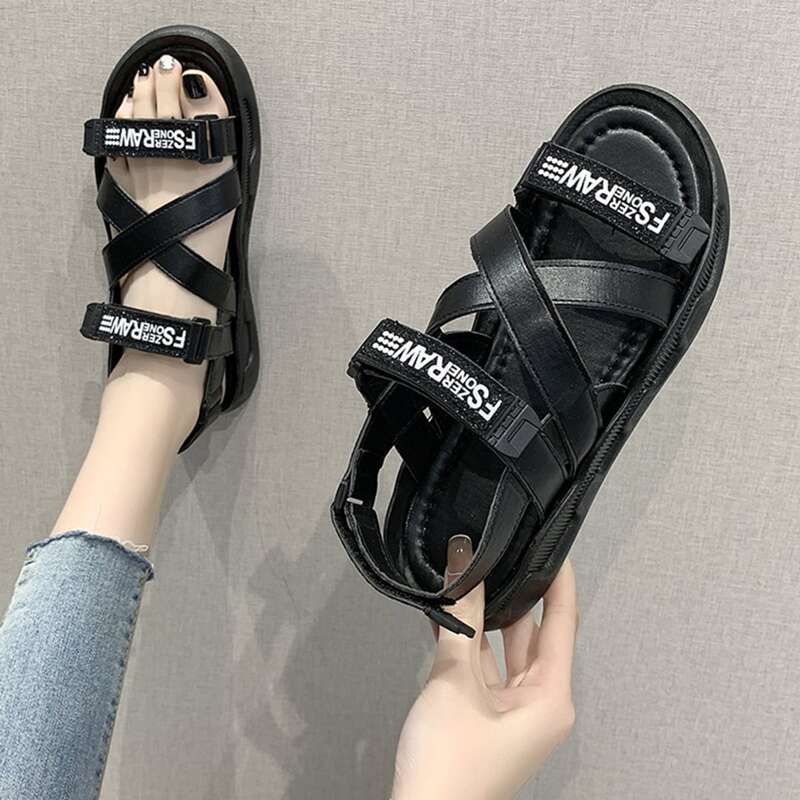

Letter Velcro Strap Sport Sandals, Black