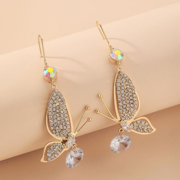 

Rhinestone Decor Alloy Earrings, Gold