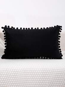 Pom Pom Lumbar Pillowcase Without Filler - Black - View 1