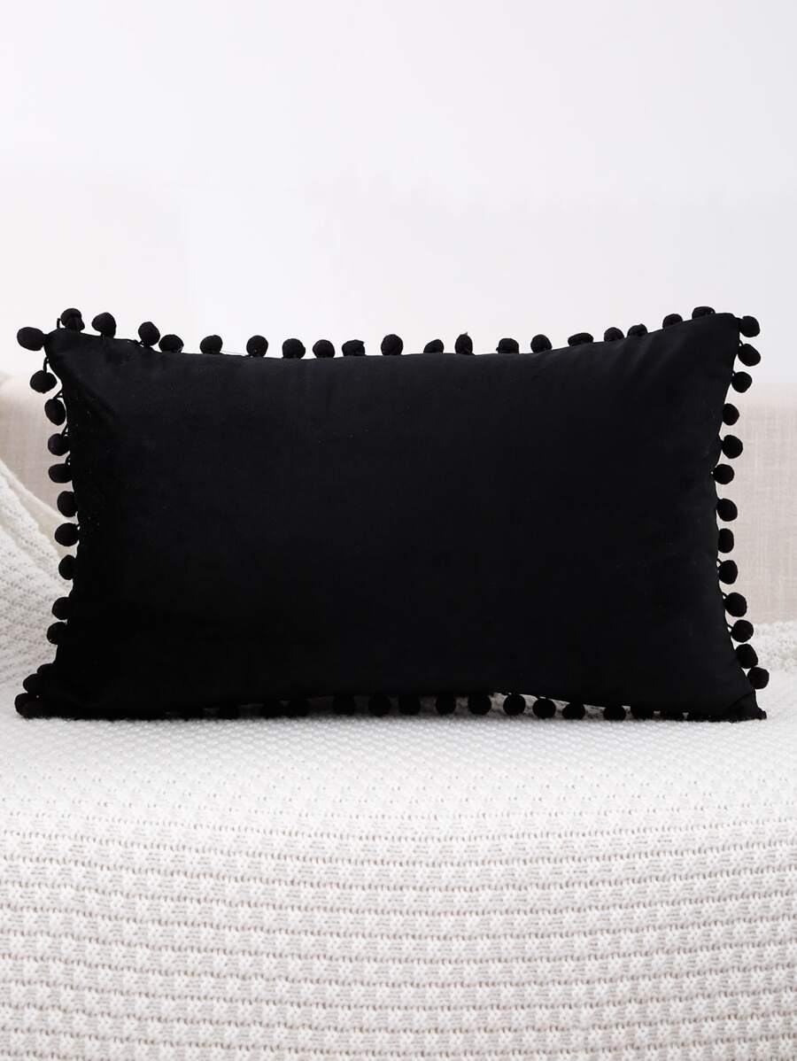 Pom Pom Lumbar Pillowcase Without Filler - Black - View 1