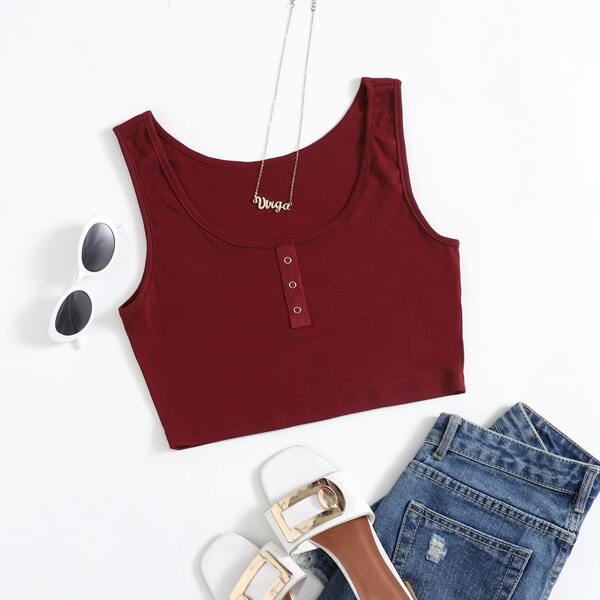 

Solid Scoop Neck Tank Top, Burgundy