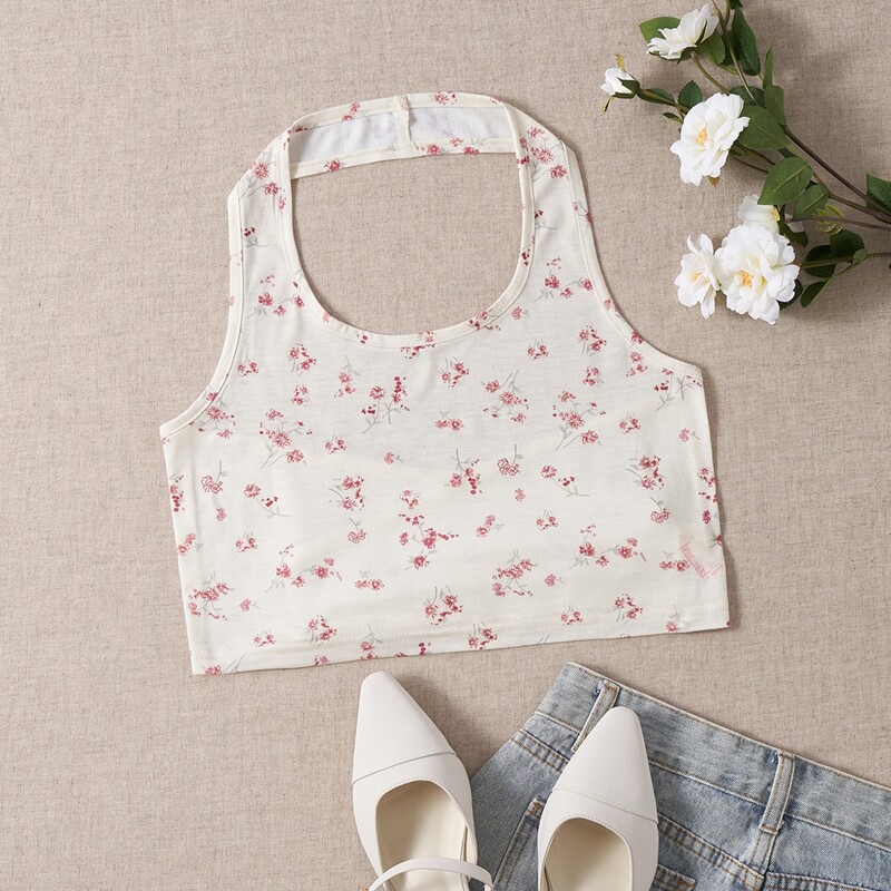 

Ditsy Floral Crop Halter Top, Multicolor