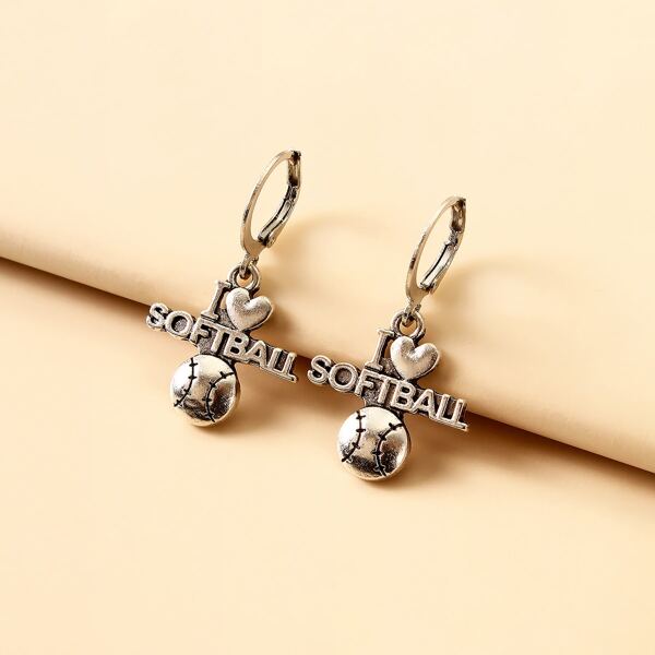 

Softball Drop Earrings, Silver