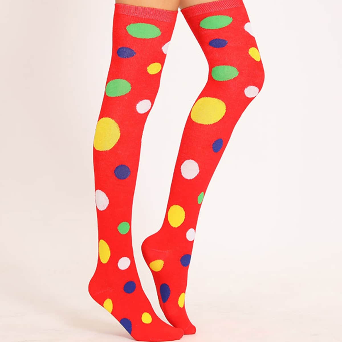 

Dot Graphic Over The Knee Socks, Red