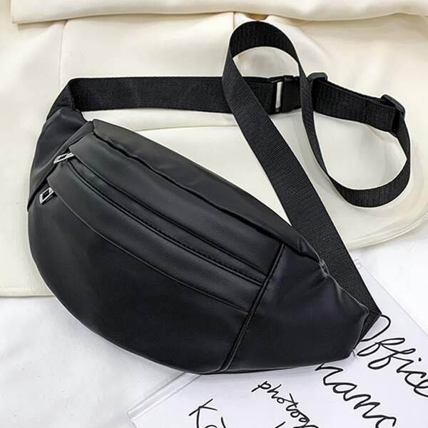 

Minimalist Double Zipper Fanny Pack, Black